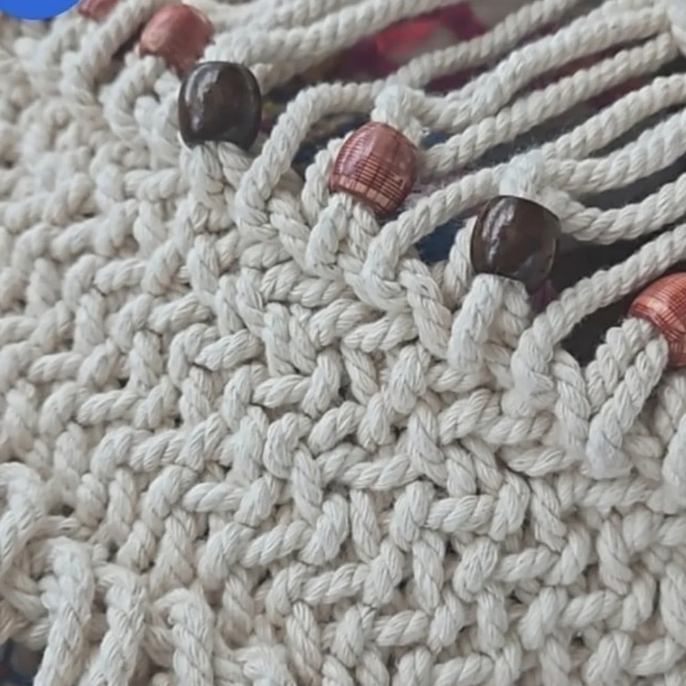 70s authentic beaded knotted handmade tapestry wall hanging